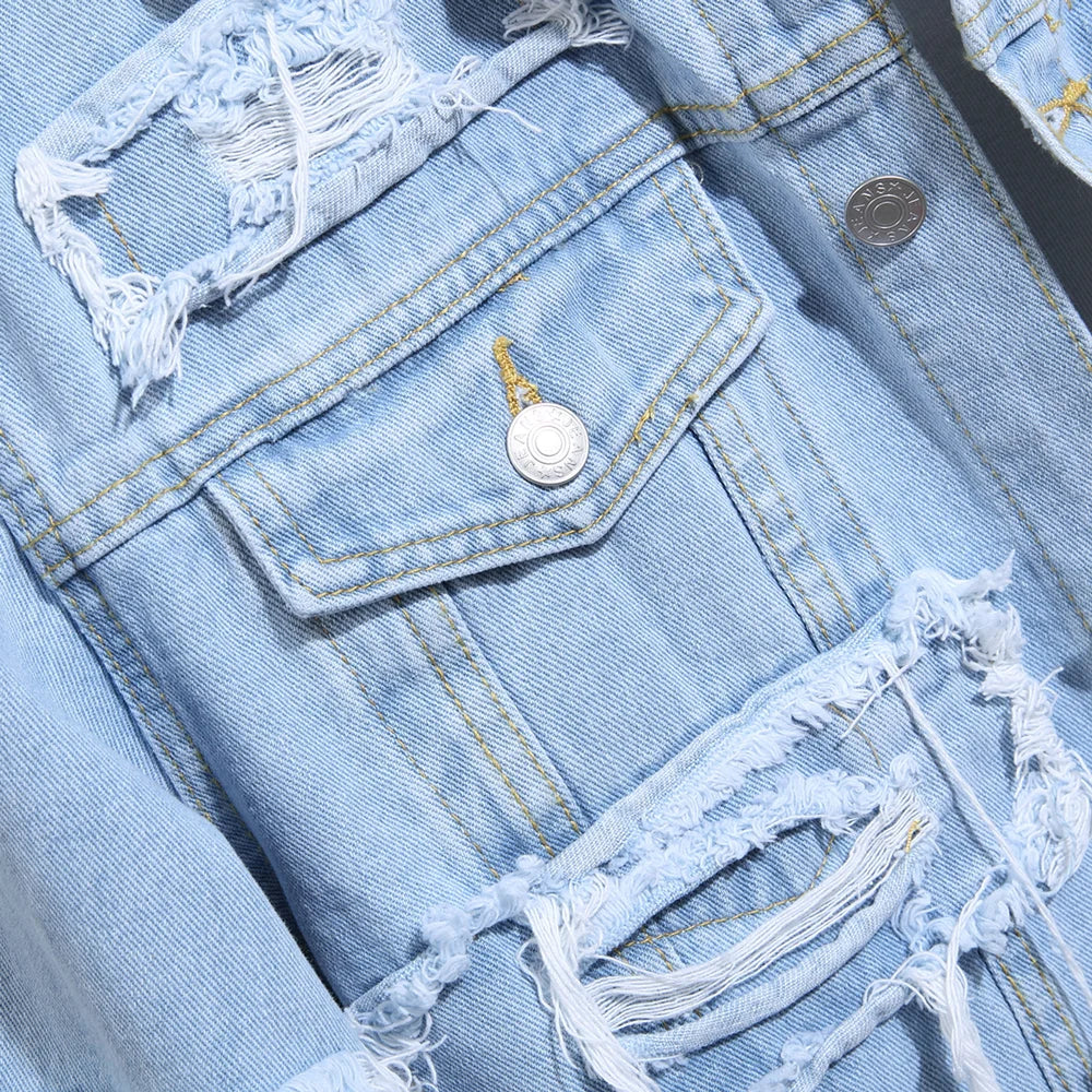 Distressed Denim Ripped Casual Jean Jacket