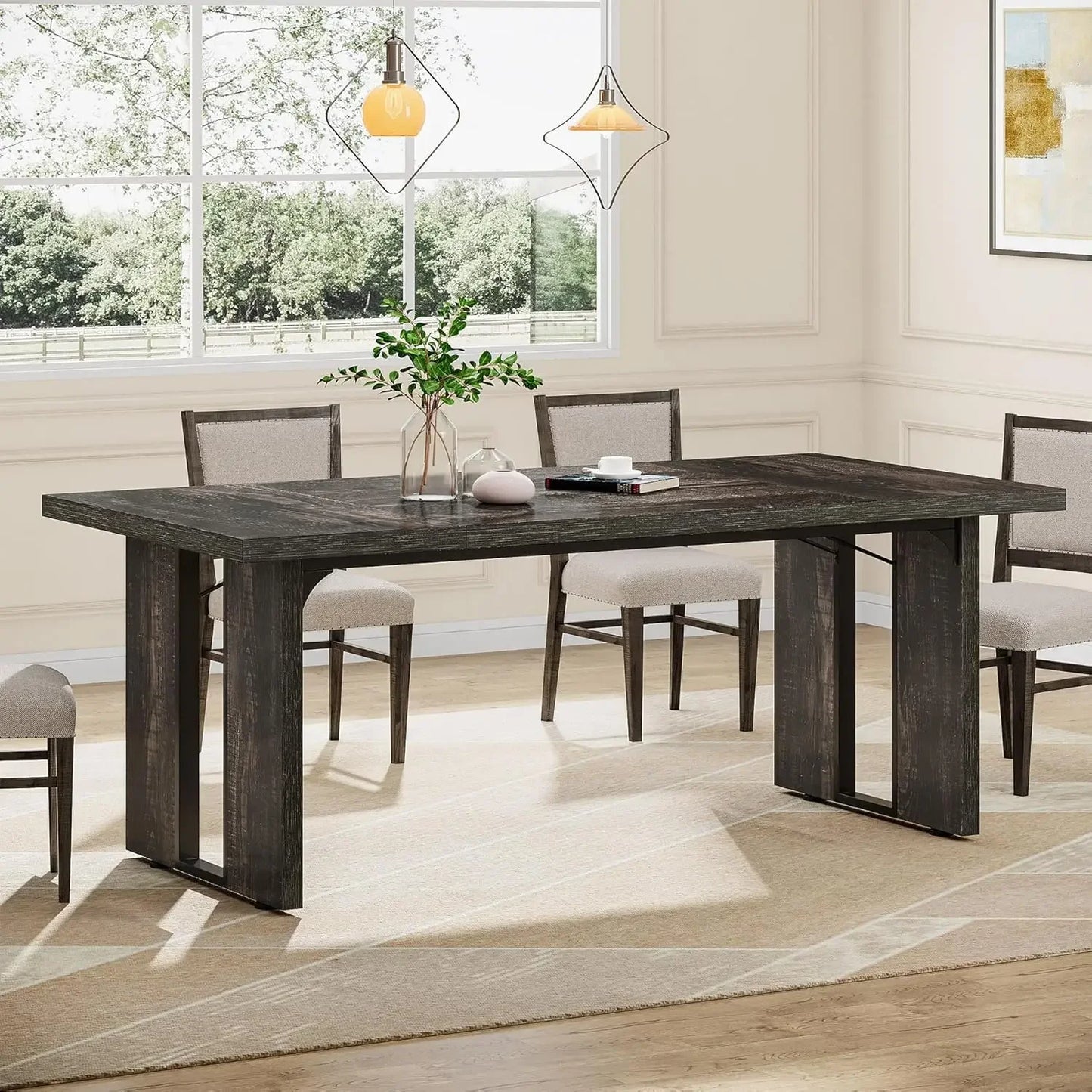 Large Dining Table for 6 to 8 People, Rustic Farmhouse Style