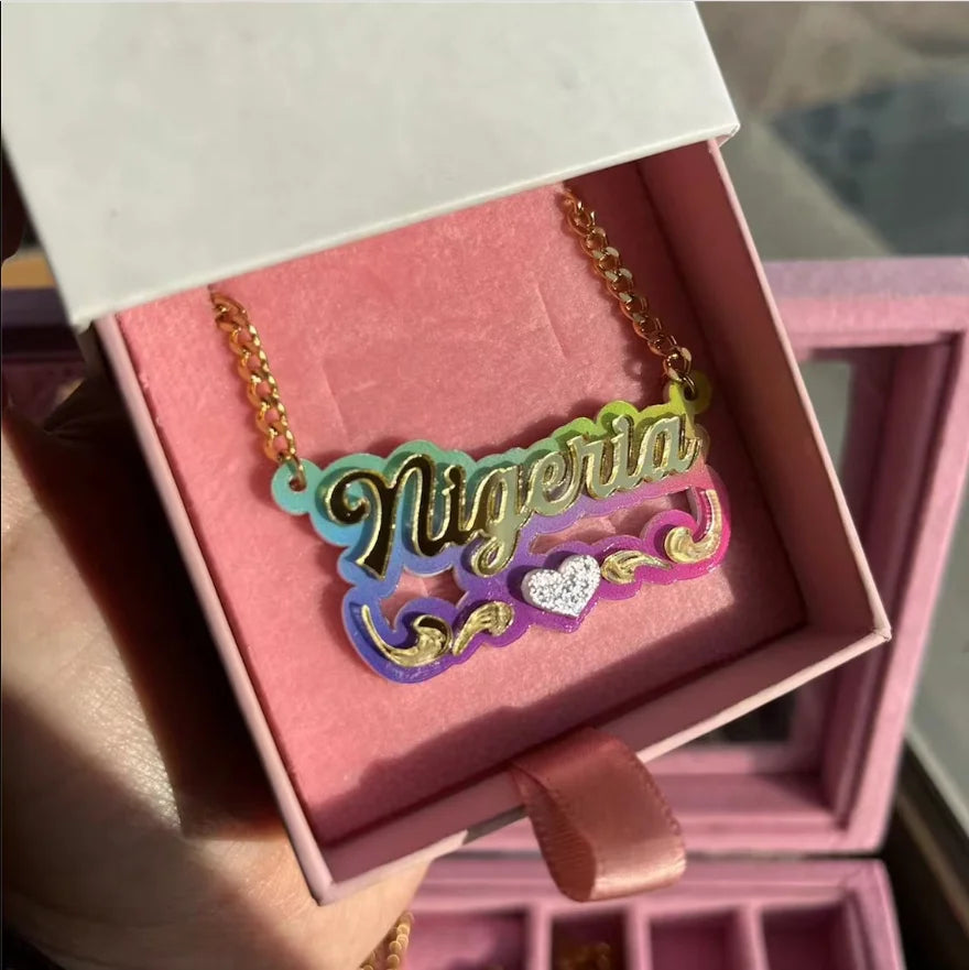 Customized Rainbow Name Earrings Necklace Set