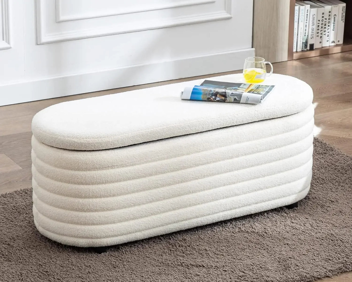 Upholstered Fabric Storage Bench with Safety Hinge