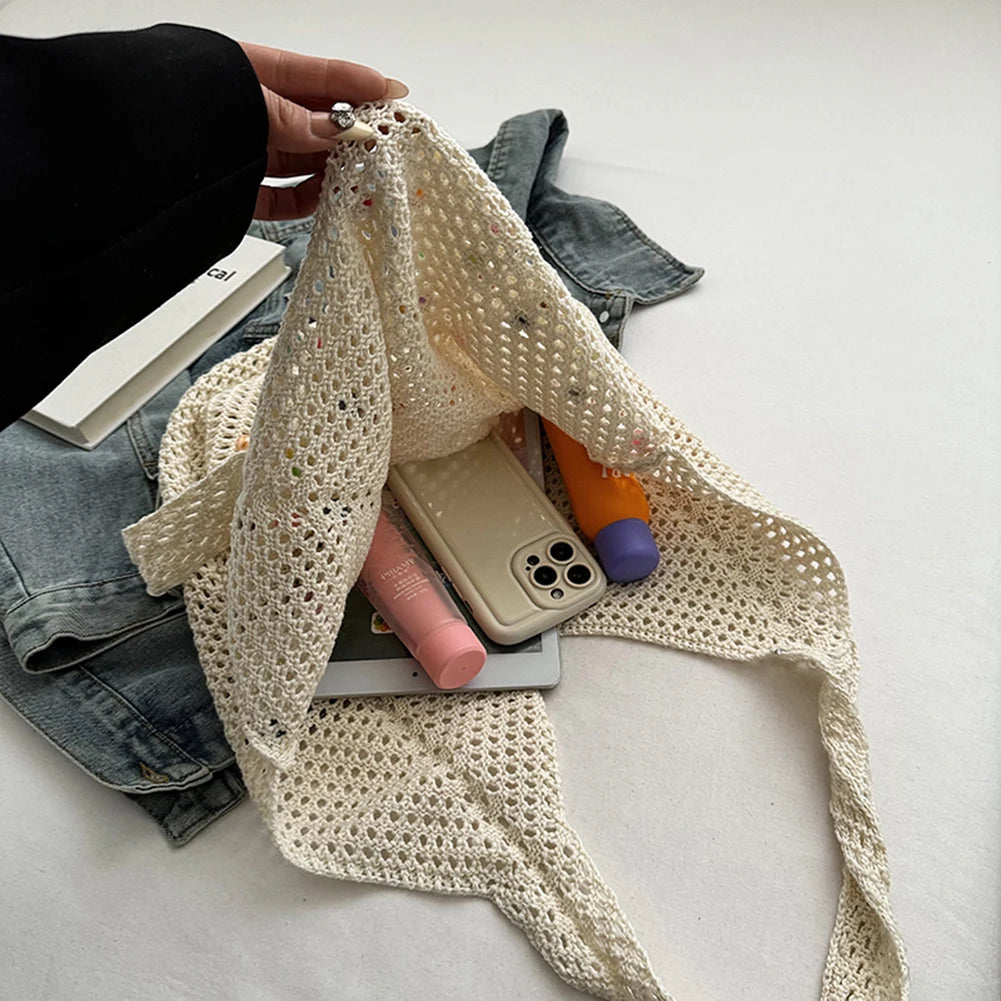 Boho Crochet Bag with Colored Beads Large Capacity