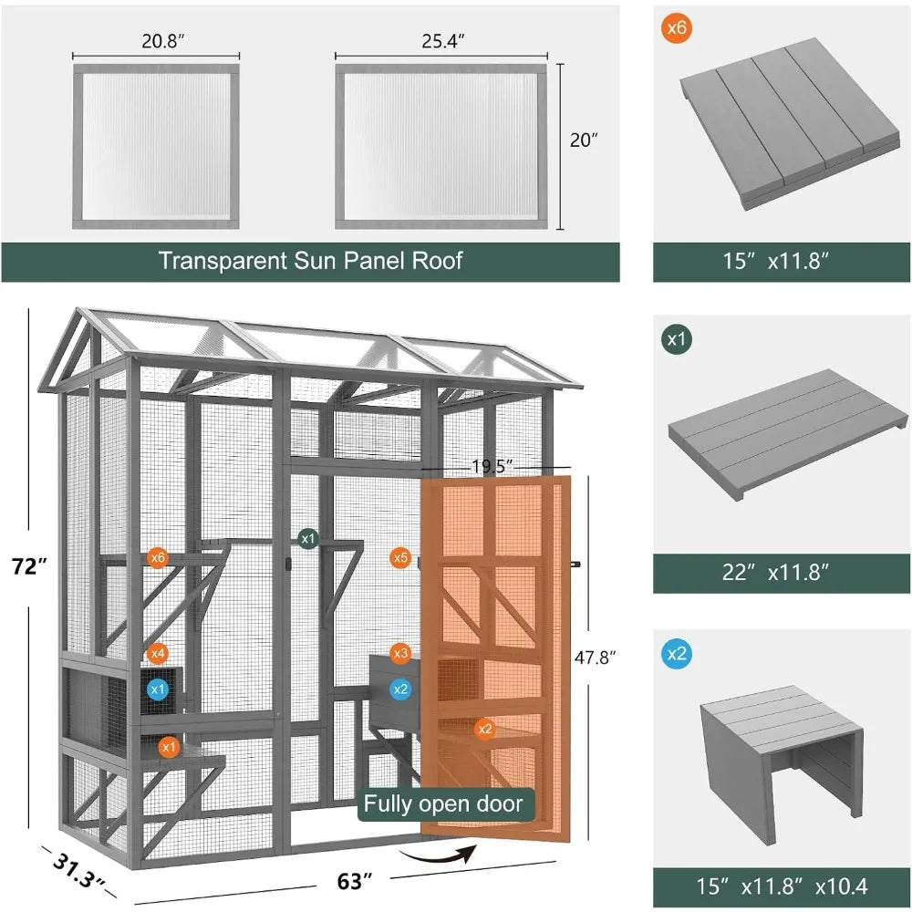 Outdoor Cat Enclosure Waterproof & Sunroof Patio Kitty Habitat