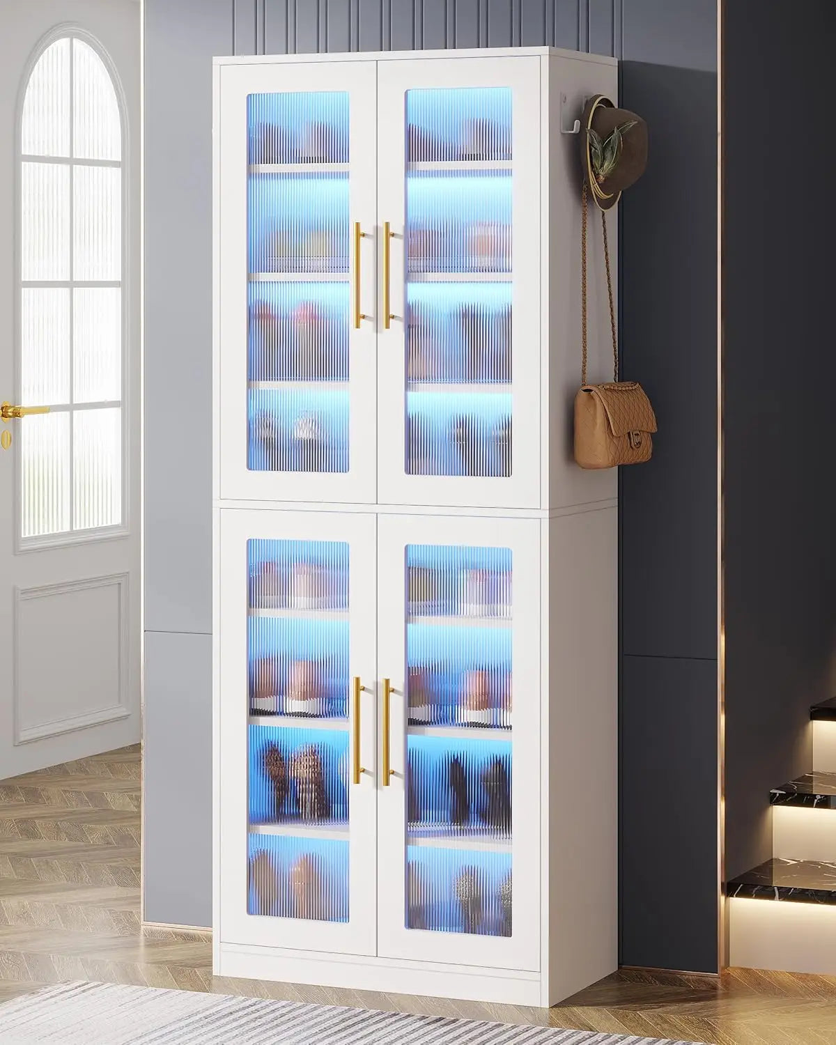 Shoe Storage Cabinet with Acrylic Doors and LED Lights 8-Tier
