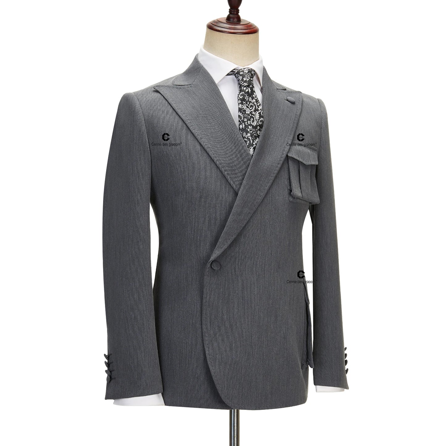 New Coat Design Right Side Button Men Suits Jacket and Pants 2 Pcs Set