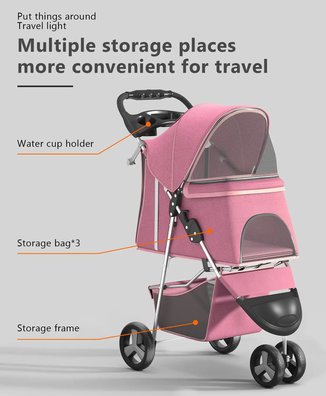 3-Wheel Pet Stroller for Small/Medium Dogs & Cats