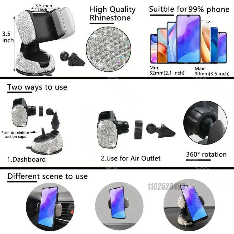 Set 27 Piece Women Bling Universal Fit Steering Cover Shiny License Frame Phone Holder Coasters Tools