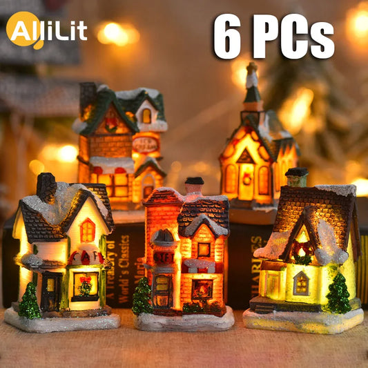 1~6pcs LED Luminous Castle Snow House Sculpture Xmas Decoration