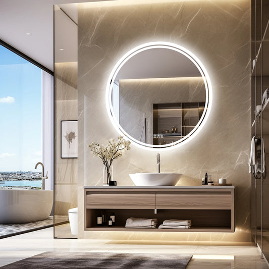 Circle Backlit Illuminated Wall Mounted Lighted Mirror Anti-Fog