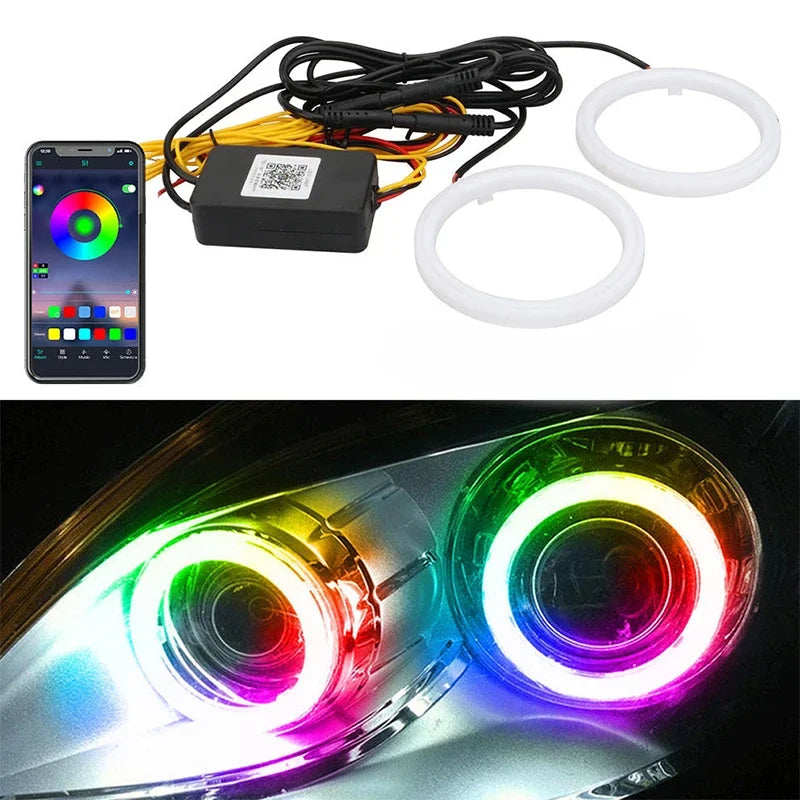 2PCS Car Colorful LED Angel Eyes Halo Rings LED Headlight Lamps for Car UTV Motorcycle