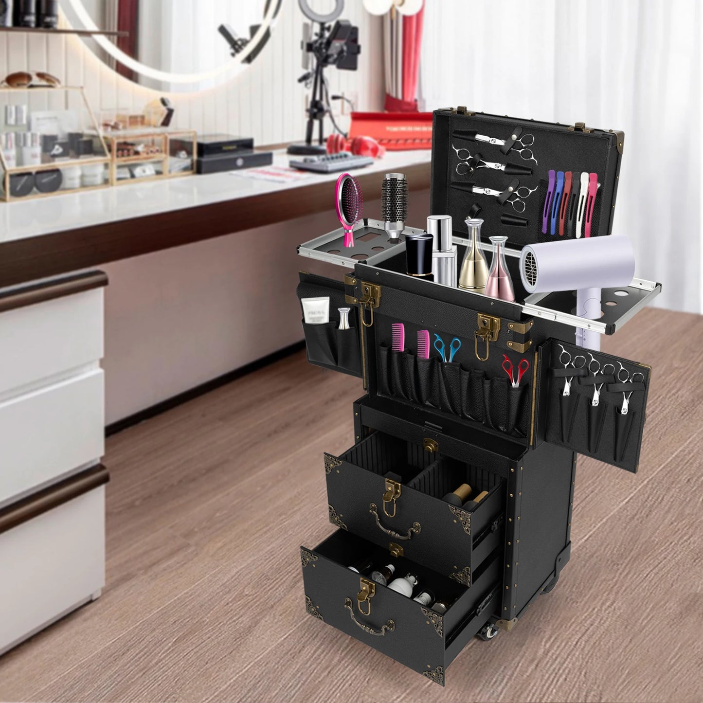 Lockable Makeup Train Case Hairdressing Trolley