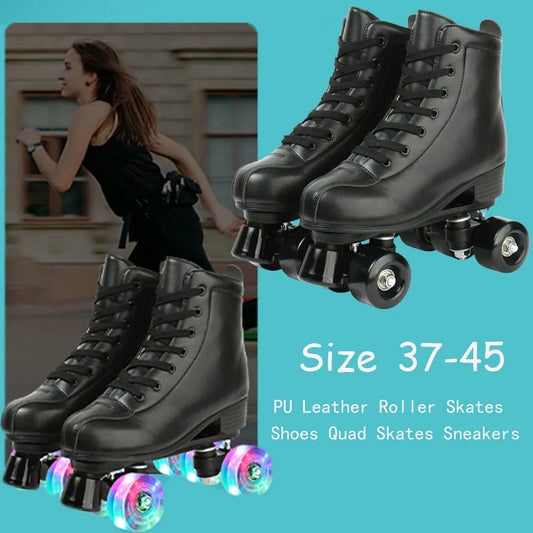 PU Leather Wheels Flash Roller Skates