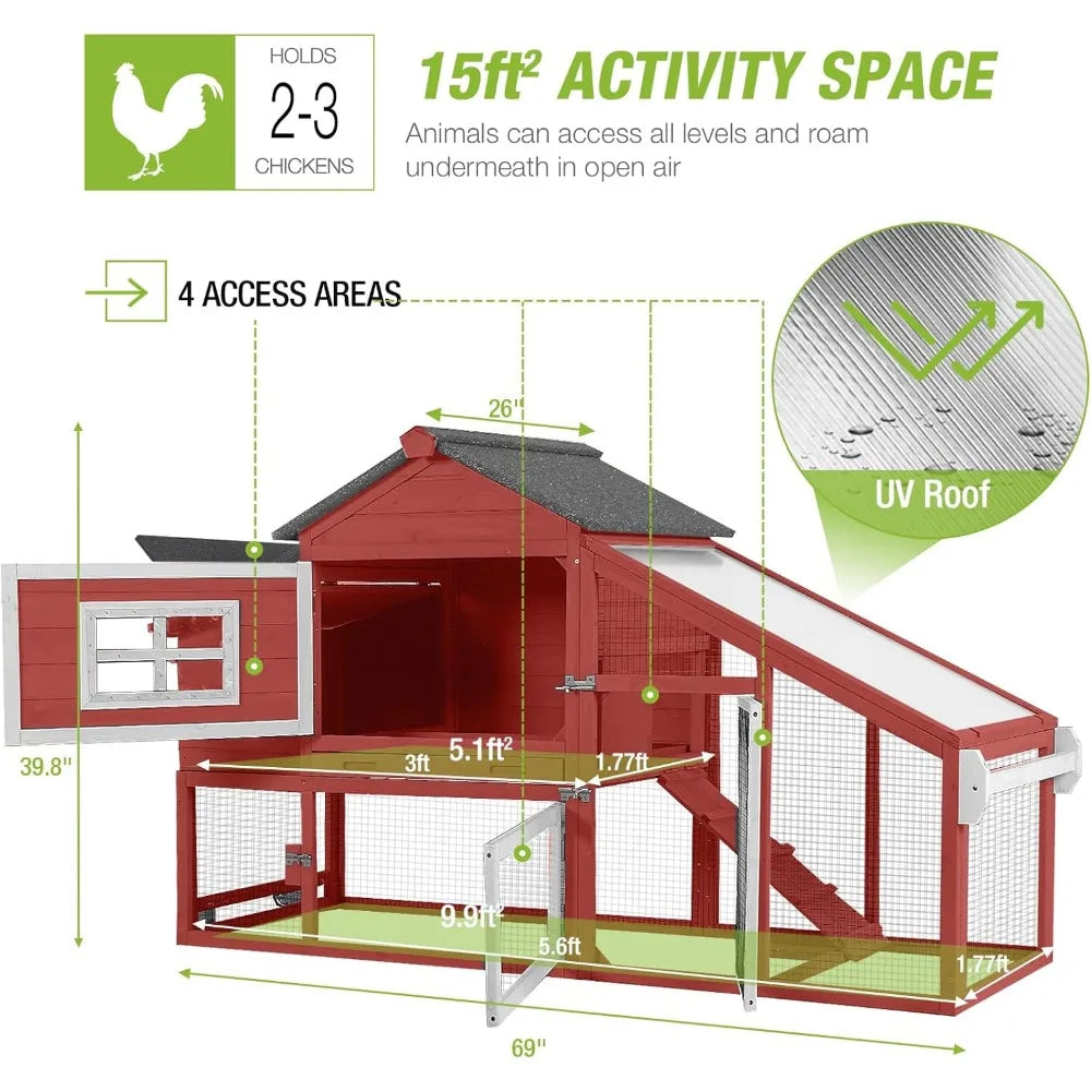 Chicken Coop, Rabbit Hutch Outdoor with Wheels