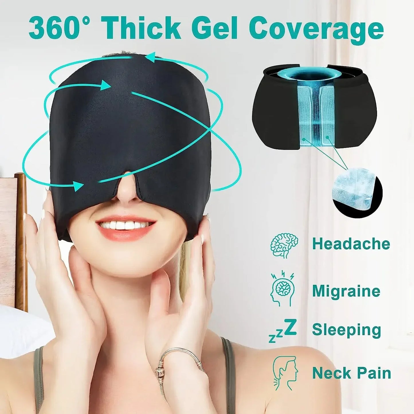 Migraine Relief Hat Eye Mask Stress Pressure Pain Relief