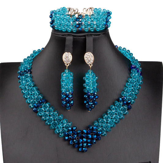 Sky Blue Crystal Beads African Jewelry Sets