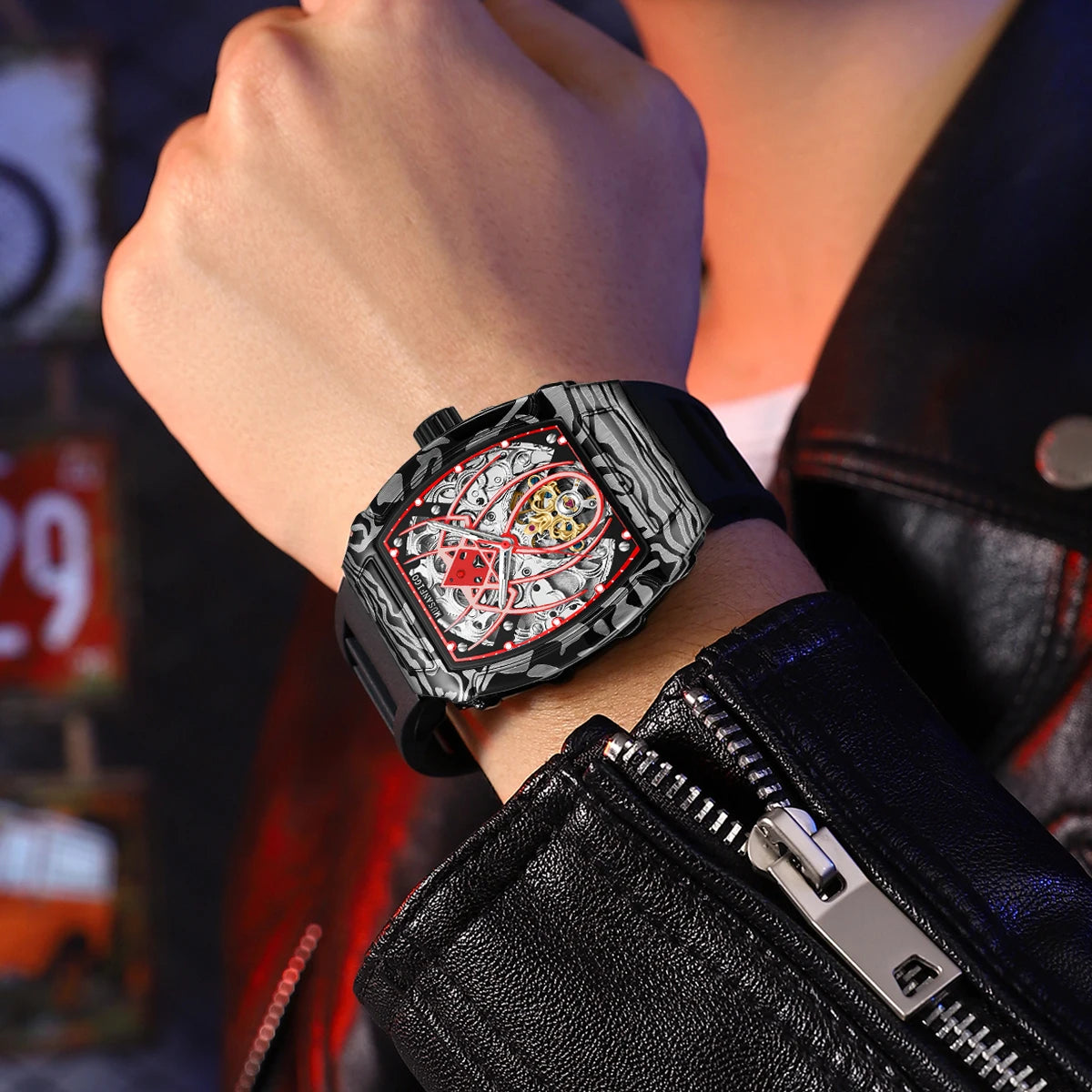 Spider Luminous Silicone Strap Automatic Watch