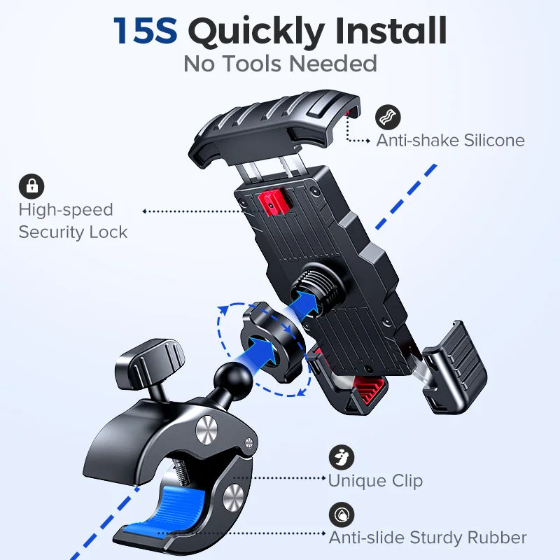 360° View Motorcycle Bike Phone Holder Universal Shockproof GPS Clip