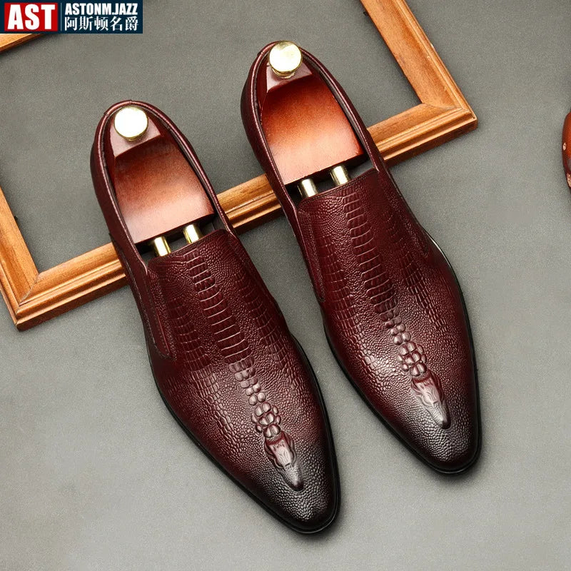 Handmade Genuine Leather Crocodile Pattern Loafers
