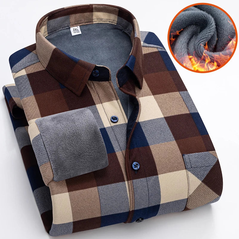 Men Business Plaid Shirt Long Sleeve