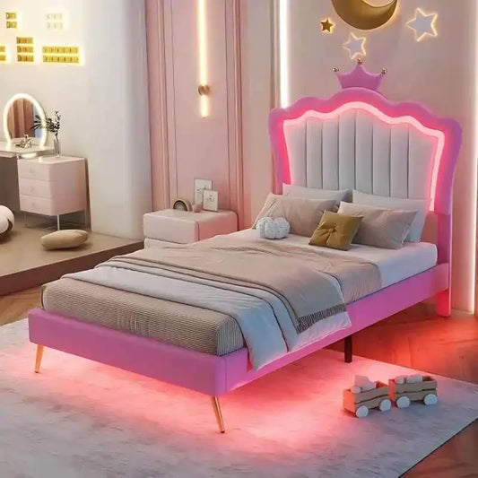 Twin Size Princess Bed with Storage Drawers and LED
