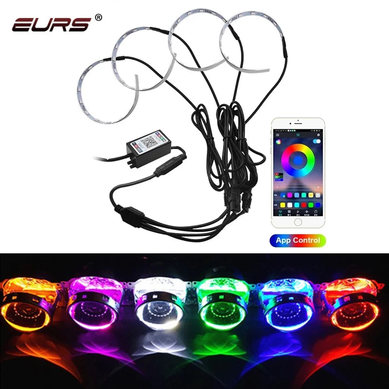 LED RGB APP Bluetooth Devil Demon Eyes 360 Degree Car Motorcycle