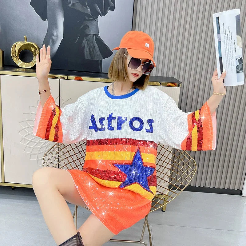 Sequins Short Sleeve Hip Hop Women's Tops