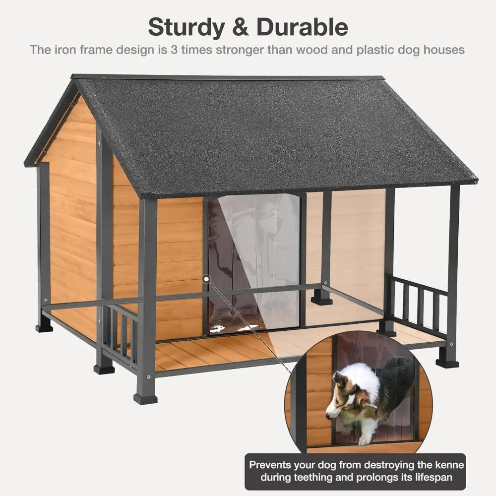 Weatherproof Doghouse All-Around Iron Frame & Fir Wood