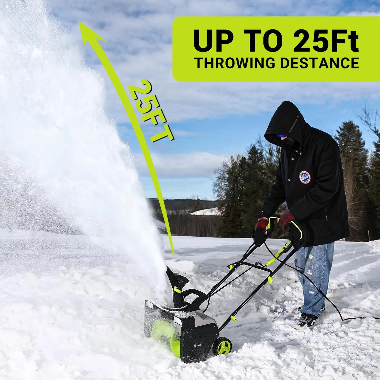 20-Inch Corded Snow Blower with Dual LED - 25ft Throw Distance