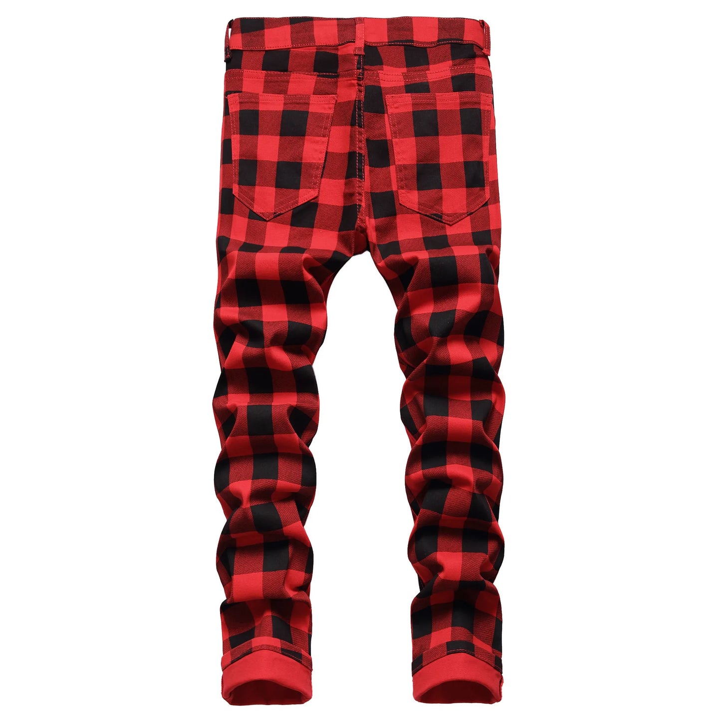 British Style Red Plaid Jeans for Men