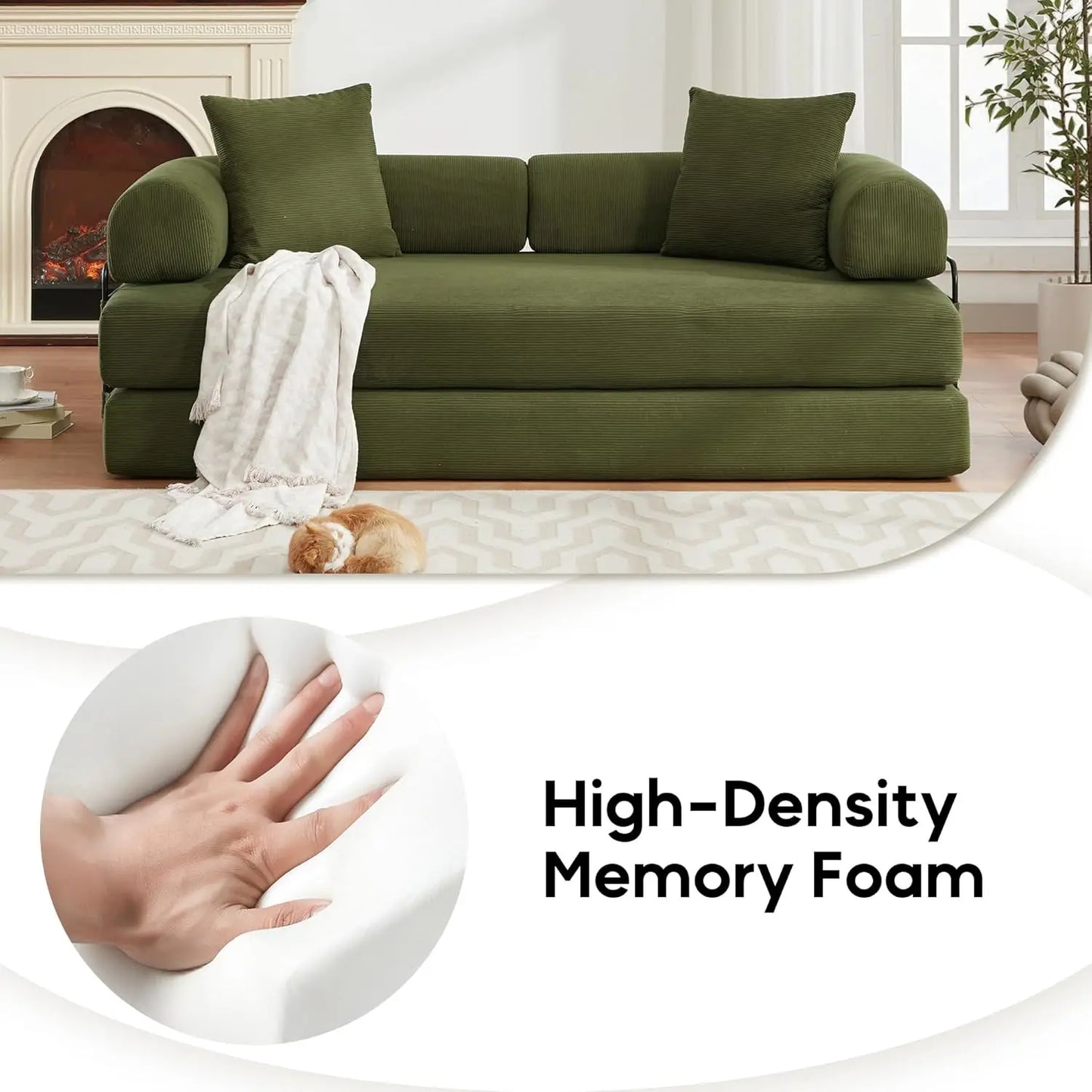Convertible Sleeper Sofa Bed with Cylindrical Pillow