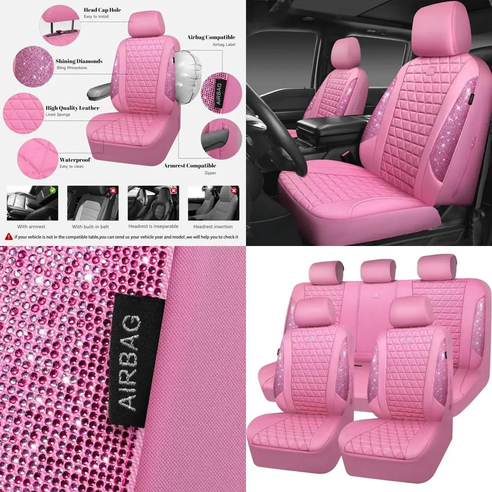 Glittering Pink Diamond Leather Car Seat Covers