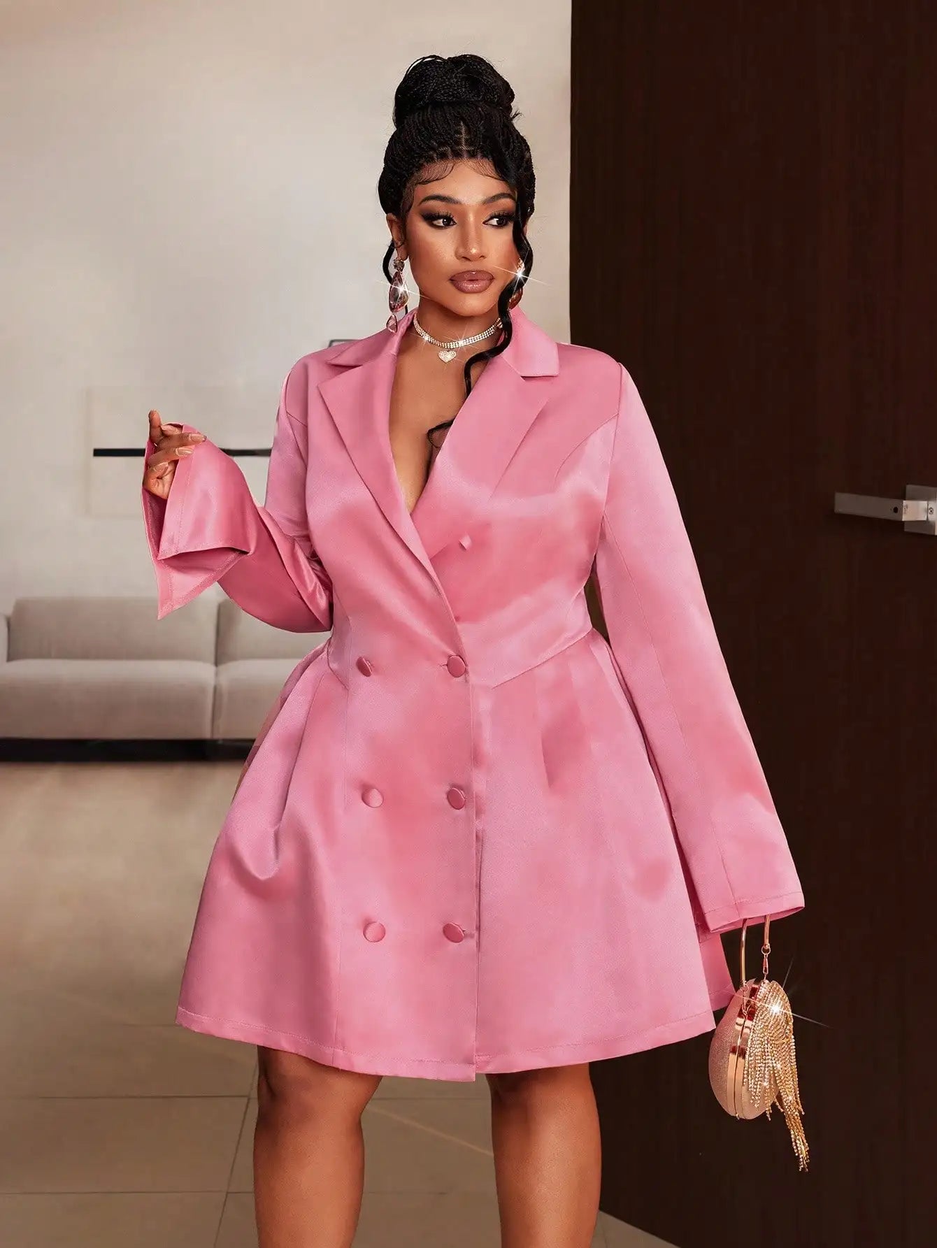 Plus Size Satin Double Breasted Blazer