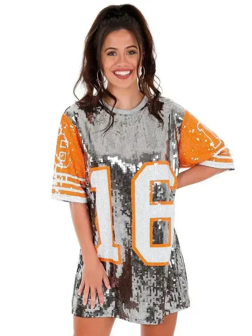 Half Sleeve Baggy Sequin T Shirt Dress