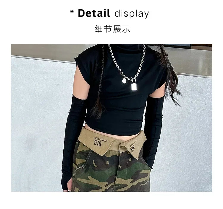 girls long sleeve hip hop streetwear black t shirt crop top