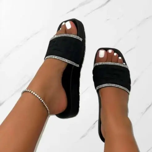 Square-Headed Rhinestone Sandals