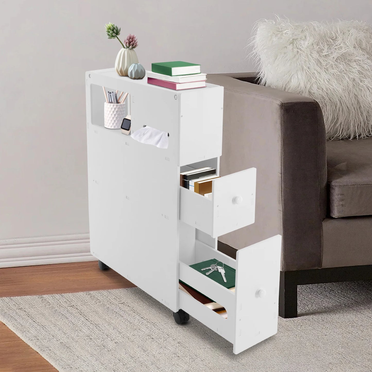 Narrow Storage Cabinet with Drawers Floor Standing 52*16.2*75cm