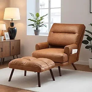 Accent Reading Chair with Footrest and Side Pocket