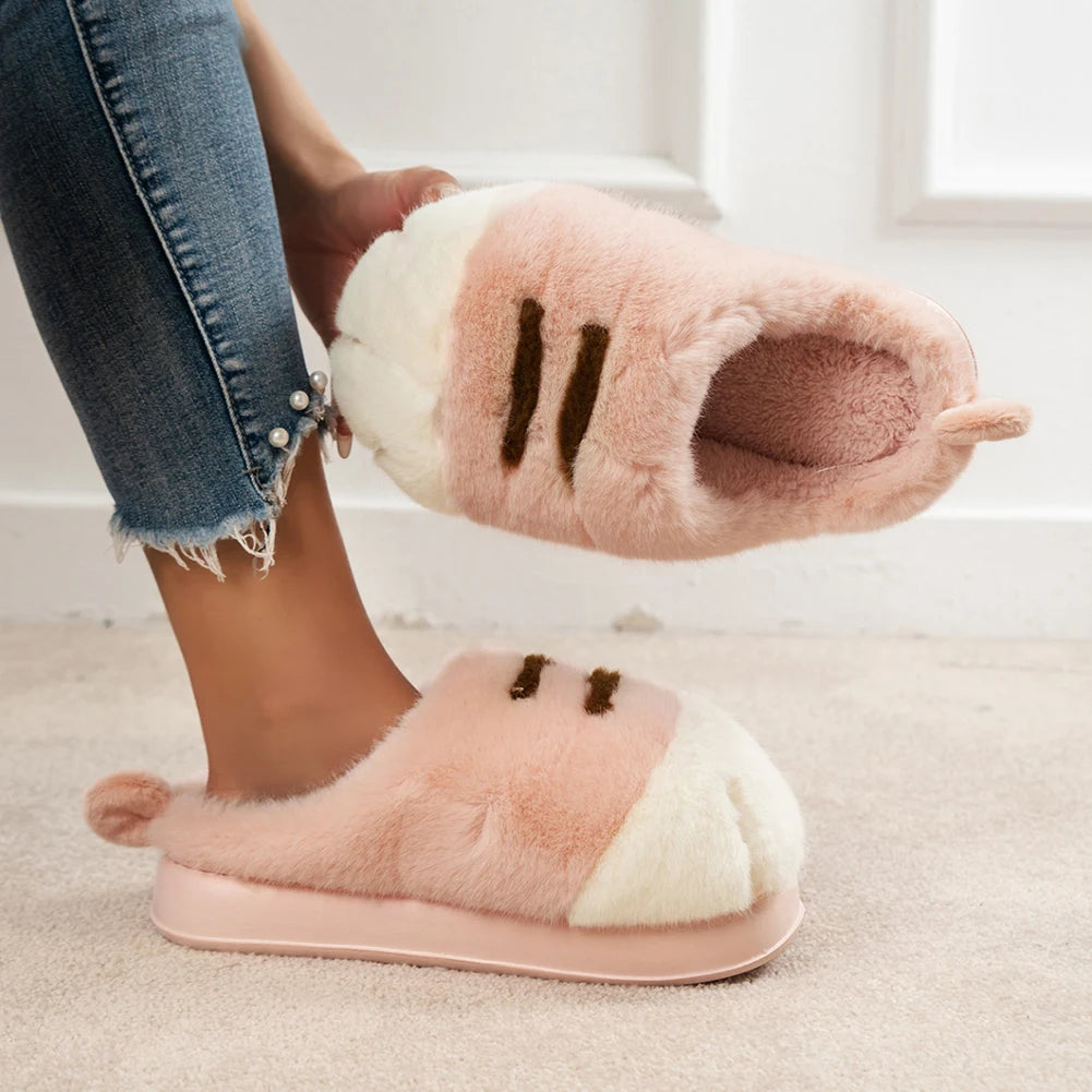 Cat Paw Plush Slip-on House Shoes