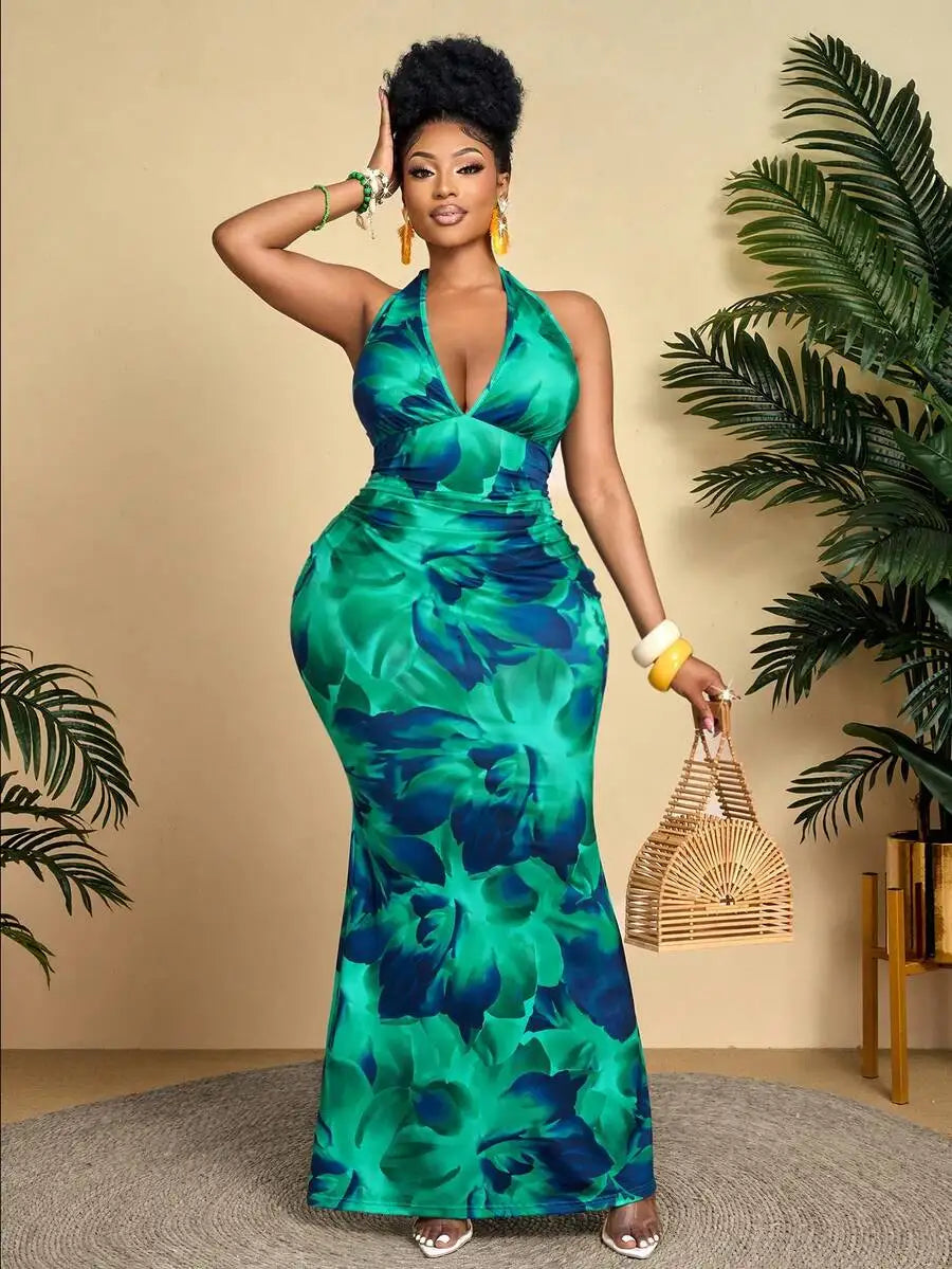 Plus Size Maxi Dress with Abstract Print