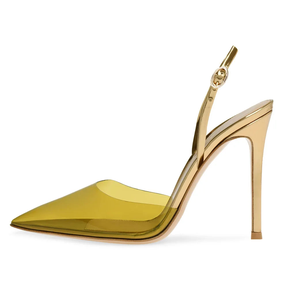 Gold Clear PVC Slingbacks Pumps