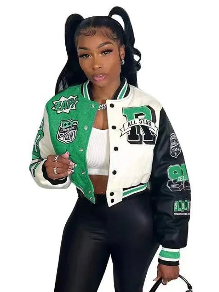 Casual Letter Print Patchwork Baseball Jacket