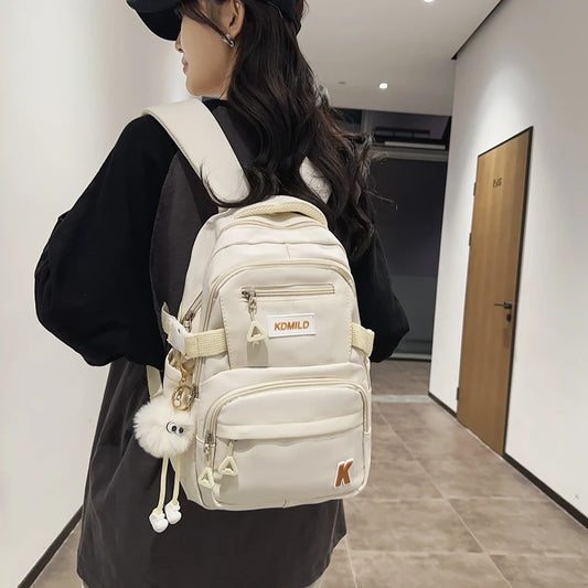 Stylish Lightweight Backpack Solid Color Multi-Pockets