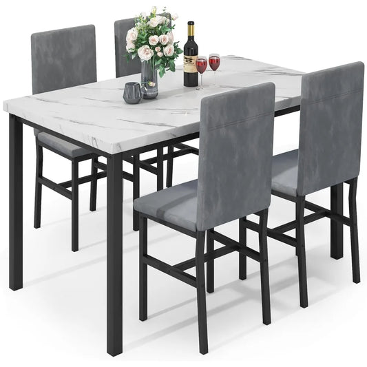 Space Saving Kitchen Table Set Faux Marble Top