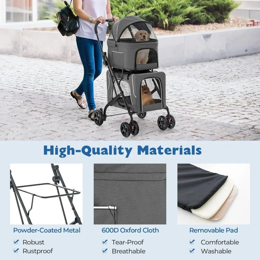 Double Dog, Cat Stroller, with Removable Carrycot