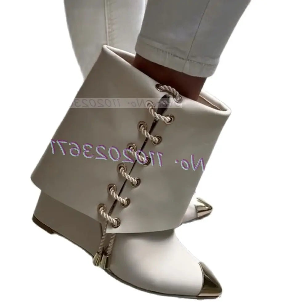 Metal Pointy Toe Wedge Ankle Boots