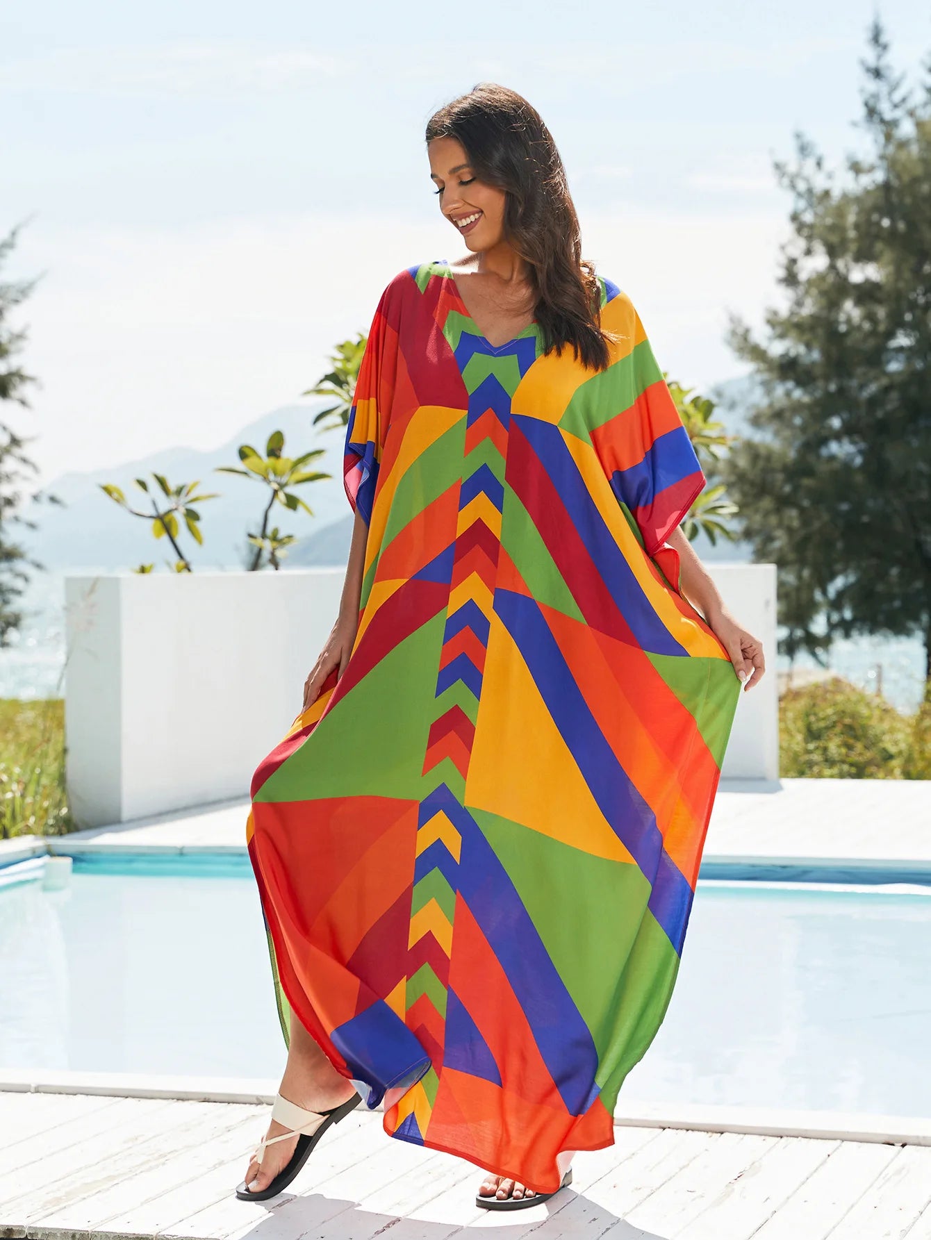 Plus Size Loose Fit Moroccan Print Beach Dress