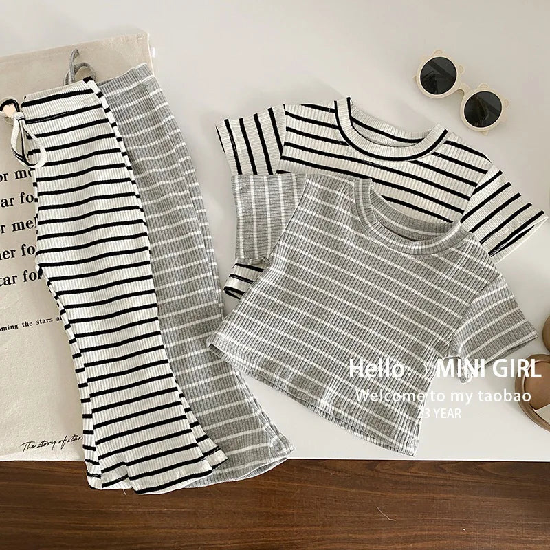 Girls Fashion Striped Sets Two-Piece Baby Clothing 2-8Y