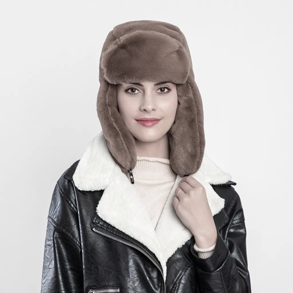 Real Rabbit Fur Earflap Russian Cap
