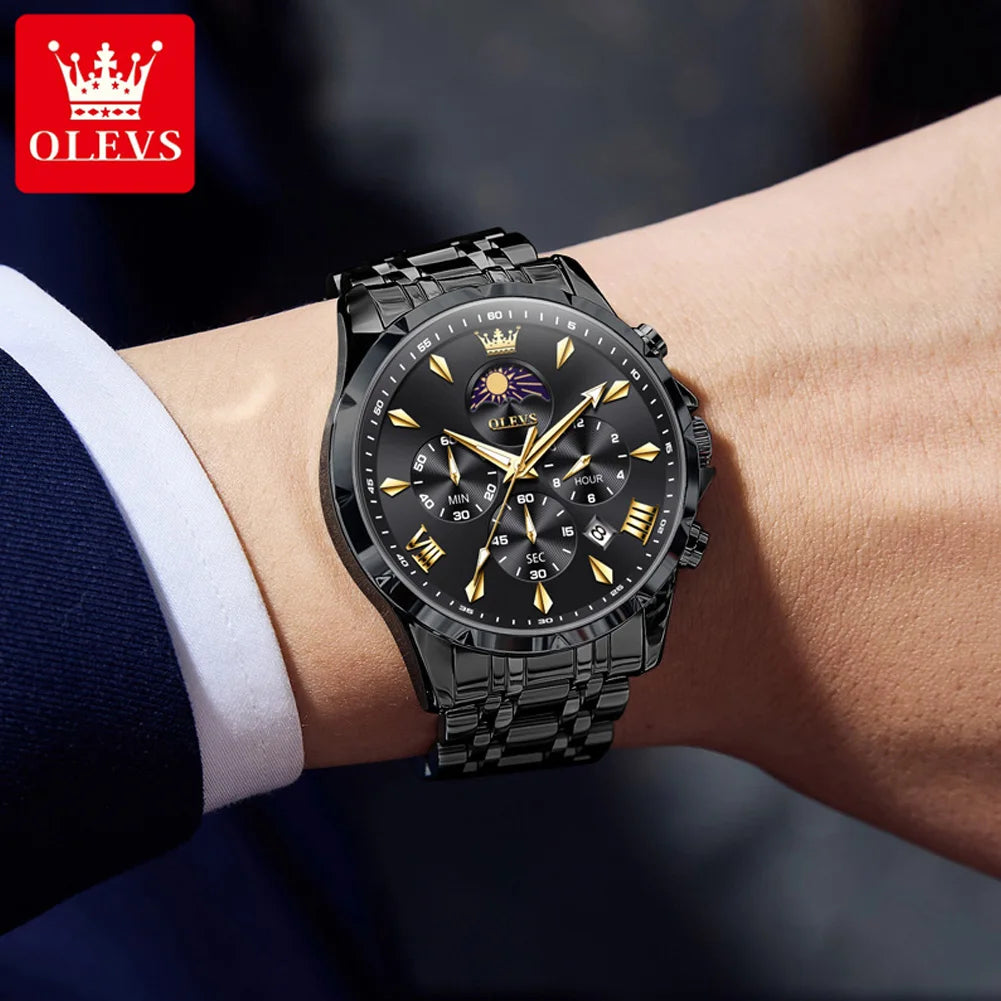 Moon Phase Chronograph Waterproof Quartz Watch