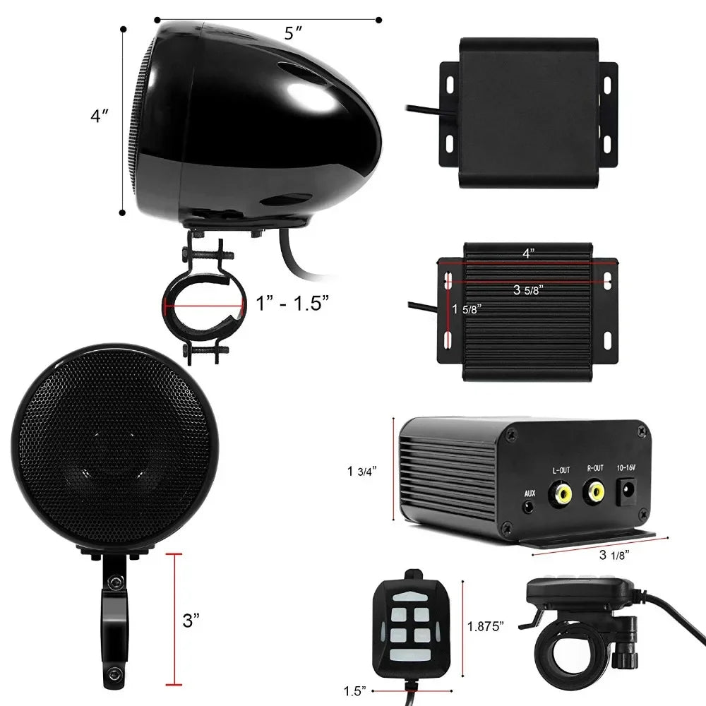 Motorcycle Audio Set with 150W Stereo 2ch Amplifier