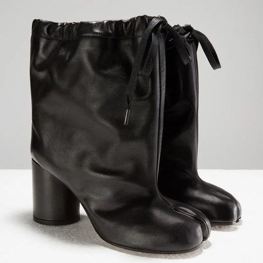 Fashion Split Toe Genuine Leather Round Heel Boots